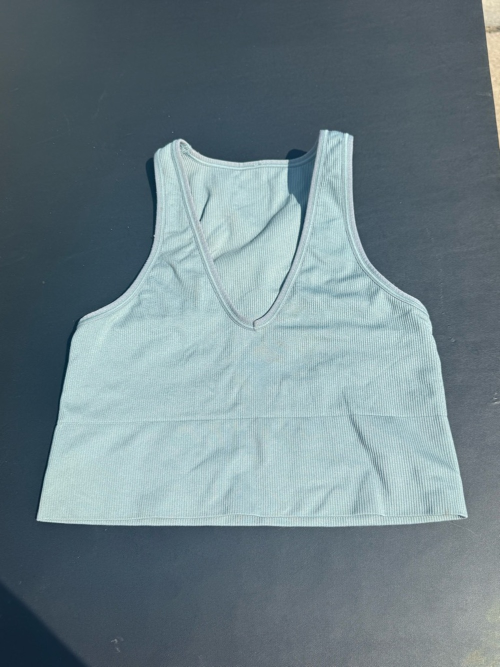 Athleta Ribbed V-Neck Cropped Tank - Light Blue
